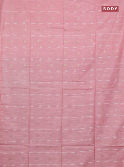 Semi bamboo saree peach shade and pastel green with thread & zari woven buttas in borderless style