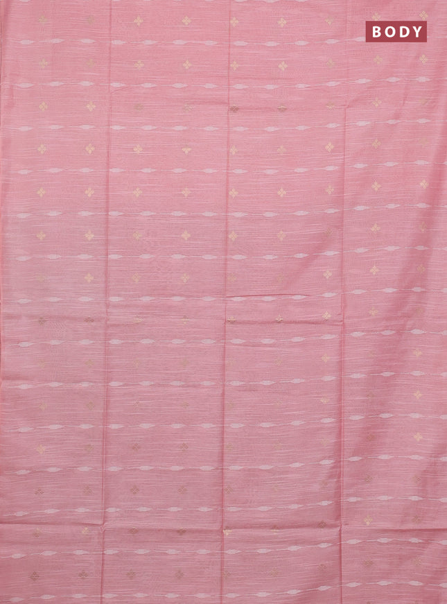 Semi bamboo saree peach shade and pastel green with thread & zari woven buttas in borderless style
