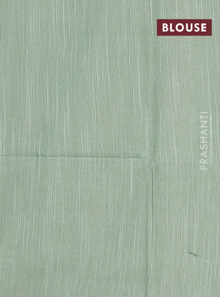 Semi bamboo saree peach shade and pastel green with thread & zari woven buttas in borderless style