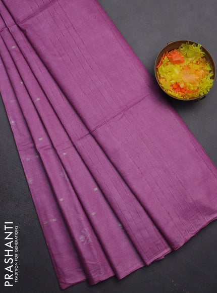 Semi bamboo saree lavender with thread & zari woven buttas in borderless style