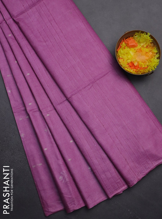 Semi bamboo saree lavender with thread & zari woven buttas in borderless style