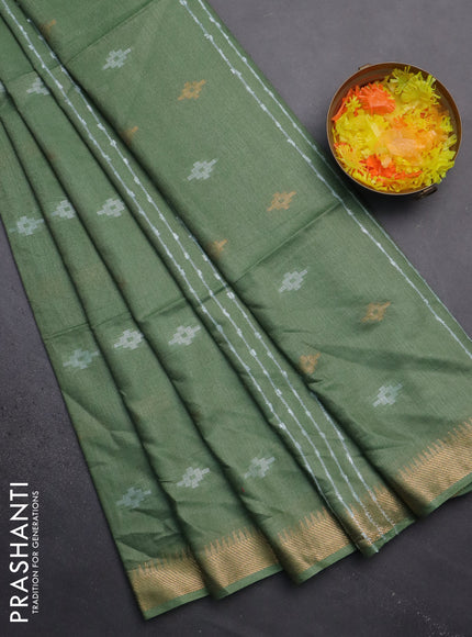 Semi bamboo saree pastel green with thread & zari woven buttas and zari woven border