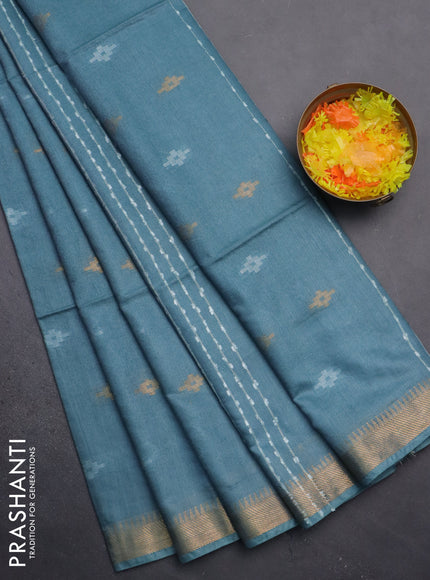 Semi bamboo saree pastel blue with thread & zari woven buttas and zari woven border