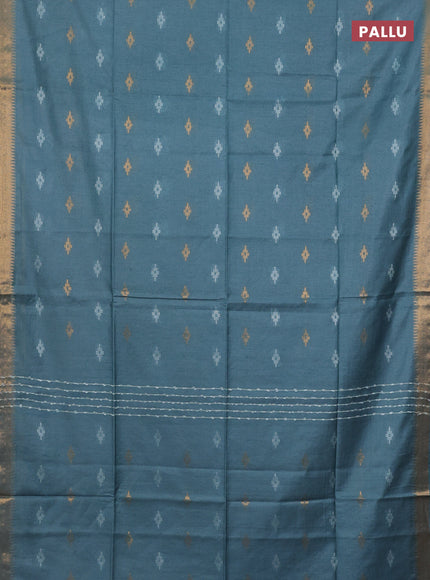 Semi bamboo saree pastel blue with thread & zari woven buttas and zari woven border