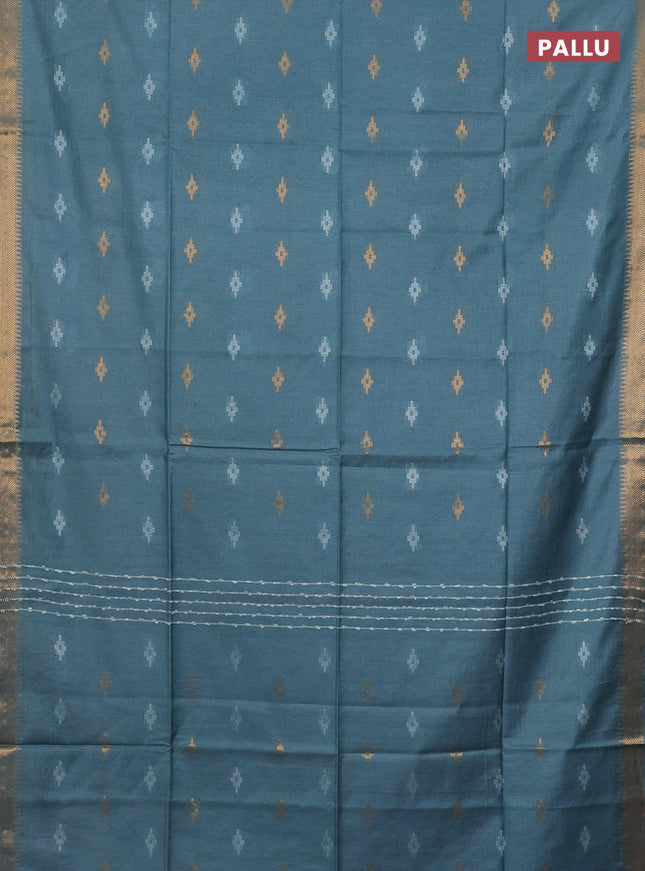 Semi bamboo saree pastel blue with thread & zari woven buttas and zari woven border