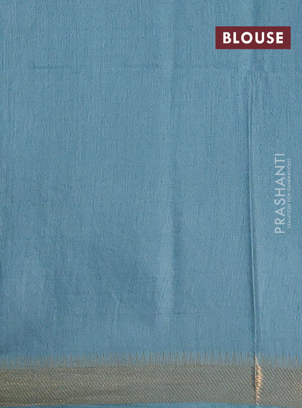 Semi bamboo saree pastel blue with thread & zari woven buttas and zari woven border