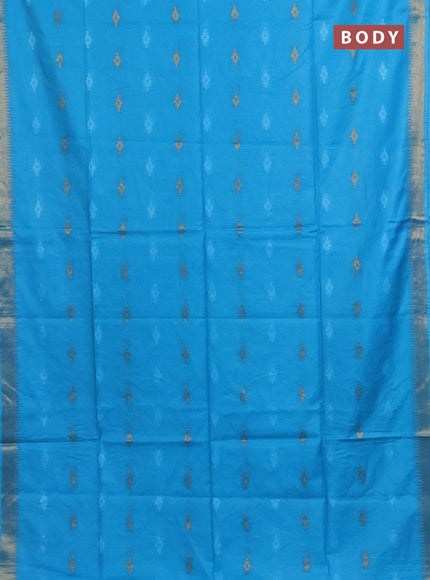 Semi bamboo saree light blue with thread & zari woven buttas and zari woven border