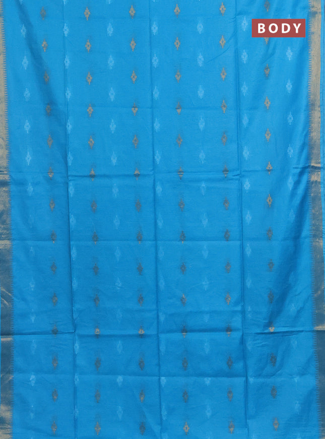 Semi bamboo saree light blue with thread & zari woven buttas and zari woven border