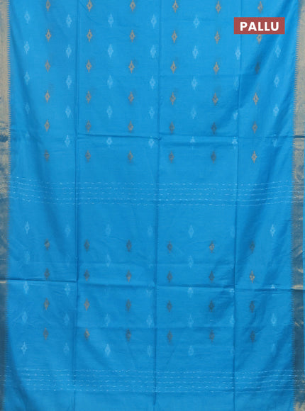 Semi bamboo saree light blue with thread & zari woven buttas and zari woven border