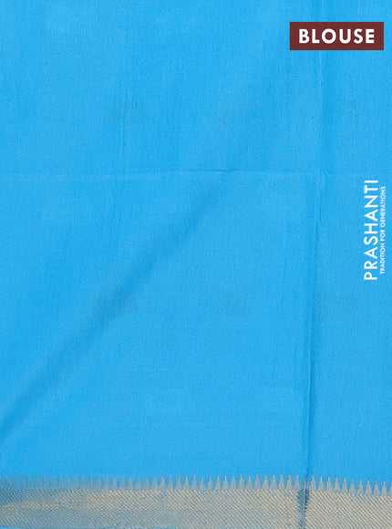 Semi bamboo saree light blue with thread & zari woven buttas and zari woven border