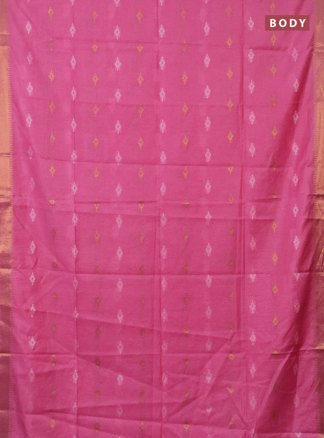 Semi bamboo saree candy pink with thread & zari woven buttas and zari woven border