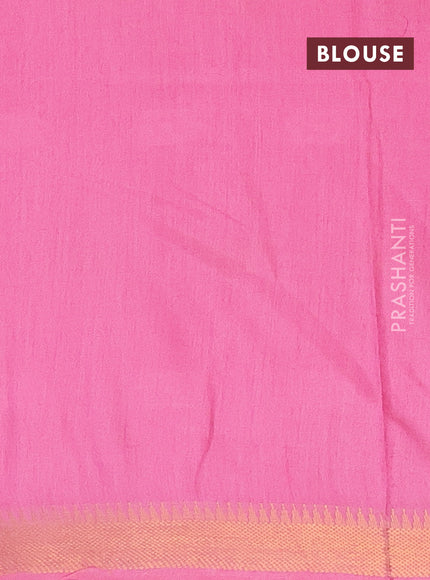 Semi bamboo saree candy pink with thread & zari woven buttas and zari woven border