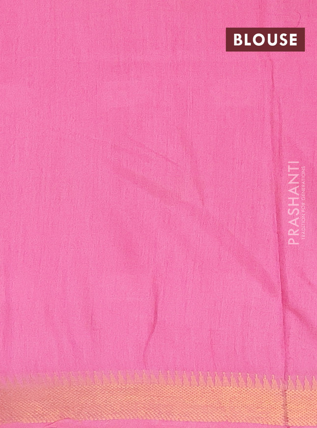 Semi bamboo saree candy pink with thread & zari woven buttas and zari woven border