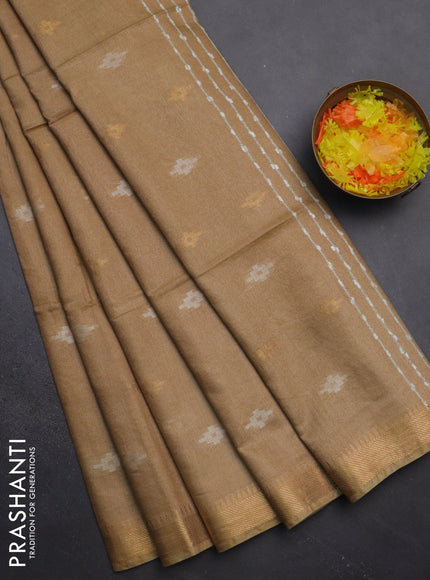 Semi bamboo saree sandal with thread & zari woven buttas and zari woven border