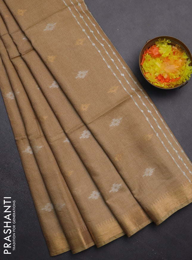 Semi bamboo saree sandal with thread & zari woven buttas and zari woven border