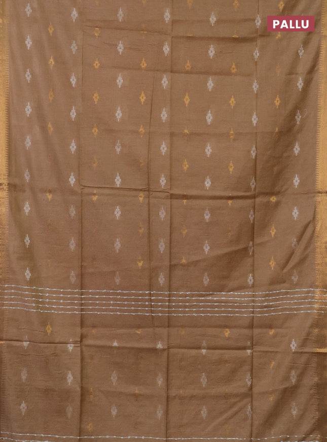 Semi bamboo saree sandal with thread & zari woven buttas and zari woven border