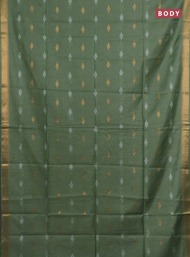 Semi bamboo saree pastel green with thread & zari woven buttas and zari woven border