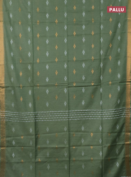 Semi bamboo saree pastel green with thread & zari woven buttas and zari woven border