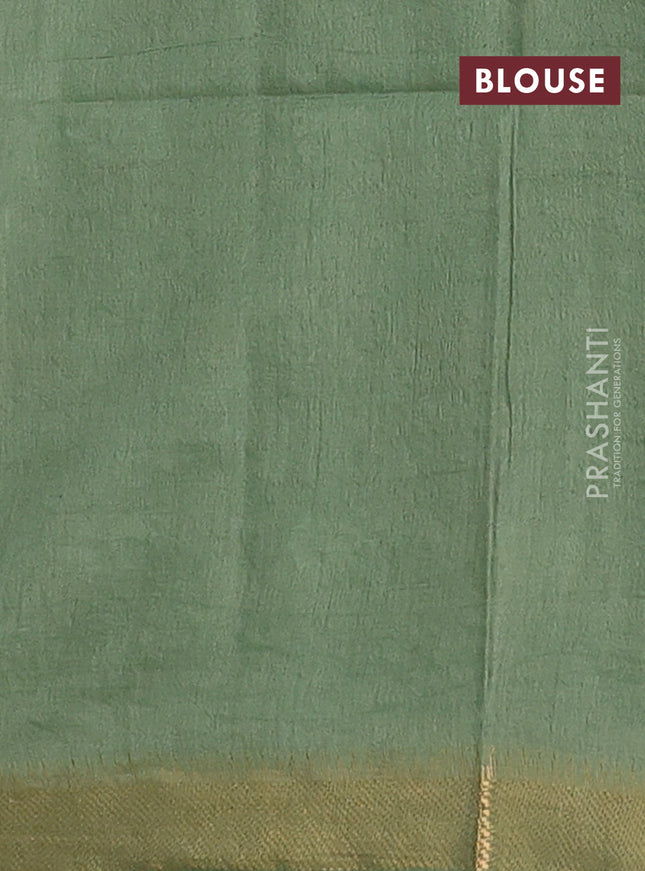Semi bamboo saree pastel green with thread & zari woven buttas and zari woven border