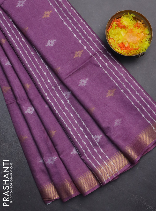 Semi bamboo saree lavender with thread & zari woven buttas and zari woven border