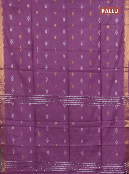 Semi bamboo saree lavender with thread & zari woven buttas and zari woven border