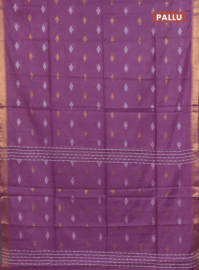 Semi bamboo saree lavender with thread & zari woven buttas and zari woven border