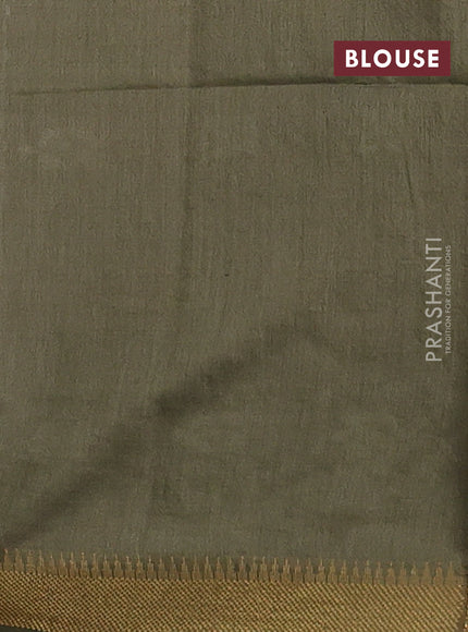 Semi bamboo saree military green with thread & zari woven buttas and zari woven border