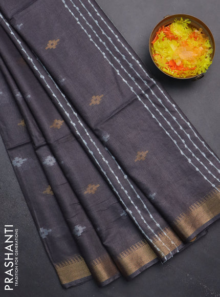 Semi bamboo saree grey with thread & zari woven buttas and zari woven border