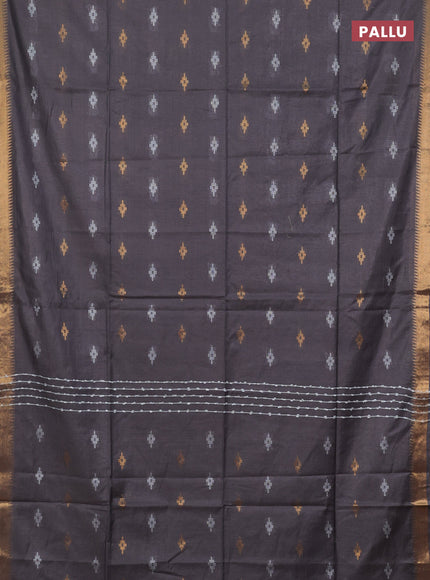 Semi bamboo saree grey with thread & zari woven buttas and zari woven border