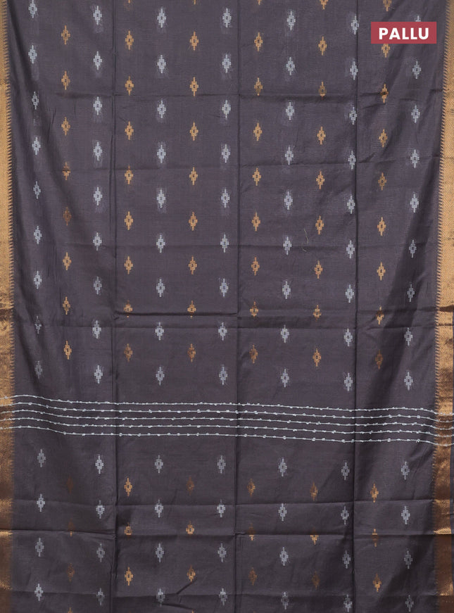 Semi bamboo saree grey with thread & zari woven buttas and zari woven border