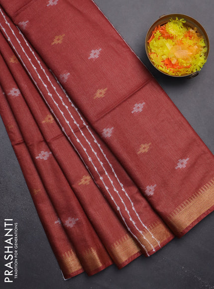 Semi bamboo saree maroon with thread & zari woven buttas and zari woven border