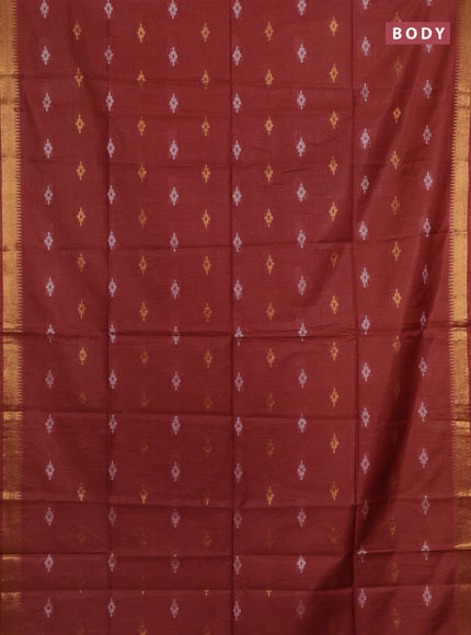 Semi bamboo saree maroon with thread & zari woven buttas and zari woven border