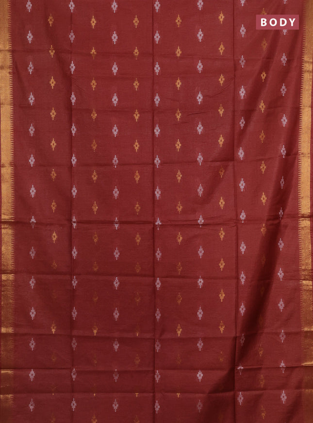 Semi bamboo saree maroon with thread & zari woven buttas and zari woven border