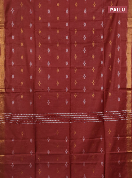 Semi bamboo saree maroon with thread & zari woven buttas and zari woven border