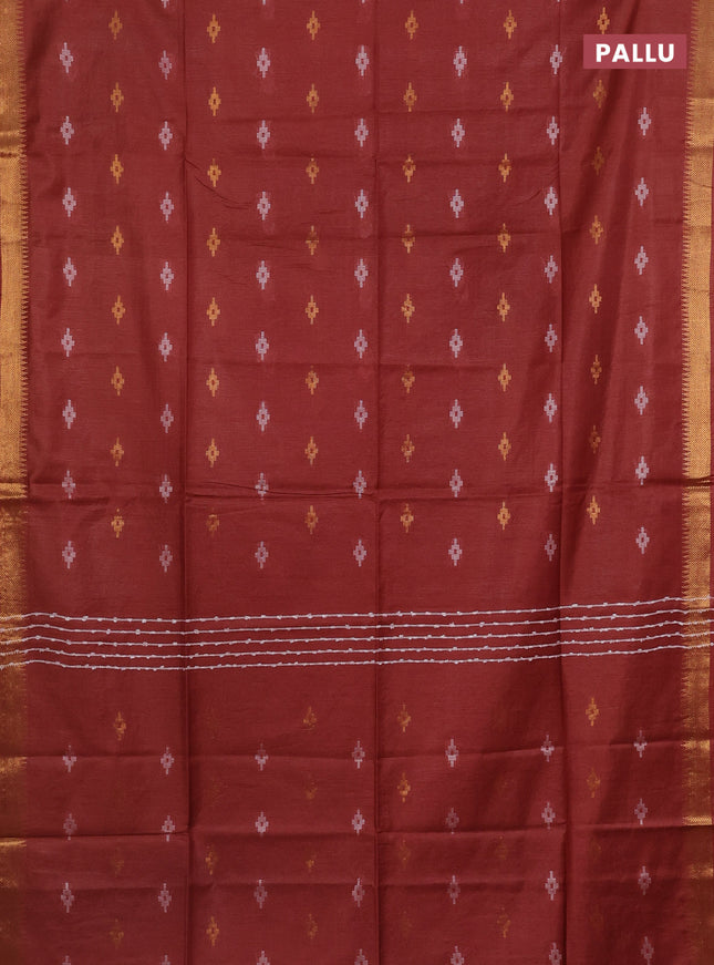 Semi bamboo saree maroon with thread & zari woven buttas and zari woven border