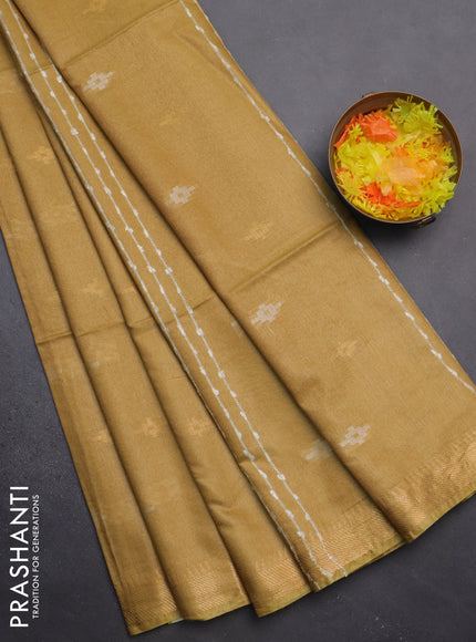 Semi bamboo saree mustard yellow with thread & zari woven buttas and zari woven border