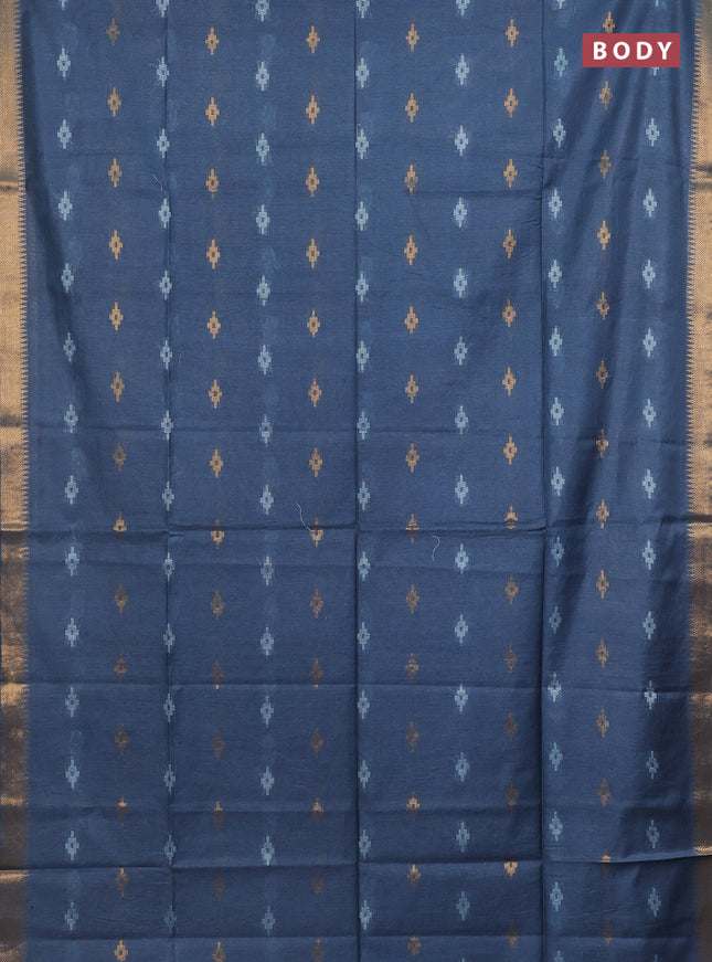 Semi bamboo saree blue shade with thread & zari woven buttas and zari woven border