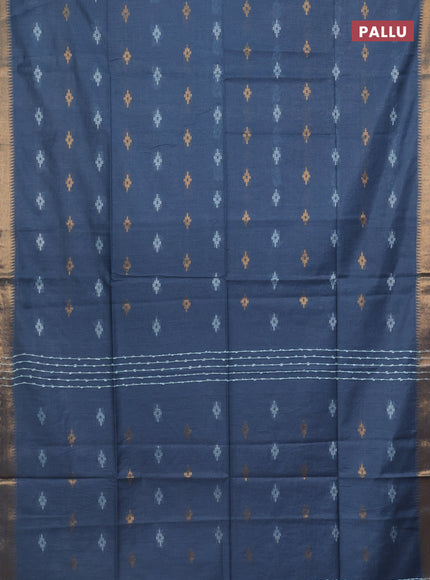 Semi bamboo saree blue shade with thread & zari woven buttas and zari woven border