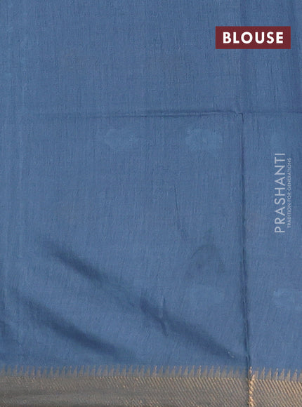 Semi bamboo saree blue shade with thread & zari woven buttas and zari woven border