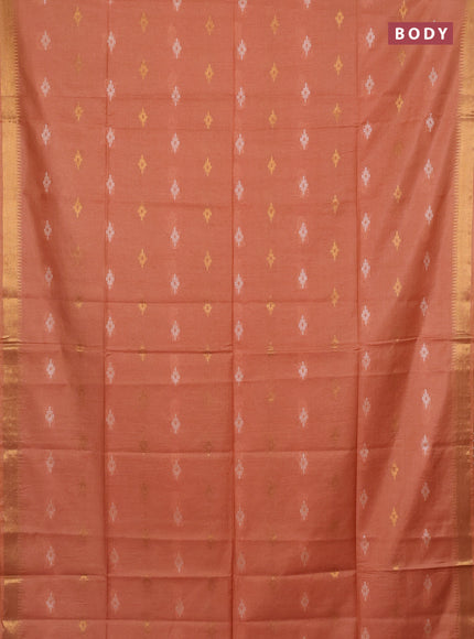 Semi bamboo saree peach orange with thread & zari woven buttas and zari woven border