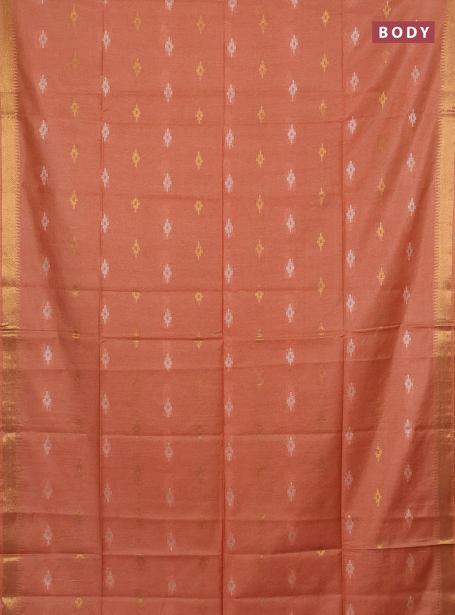 Semi bamboo saree peach orange with thread & zari woven buttas and zari woven border