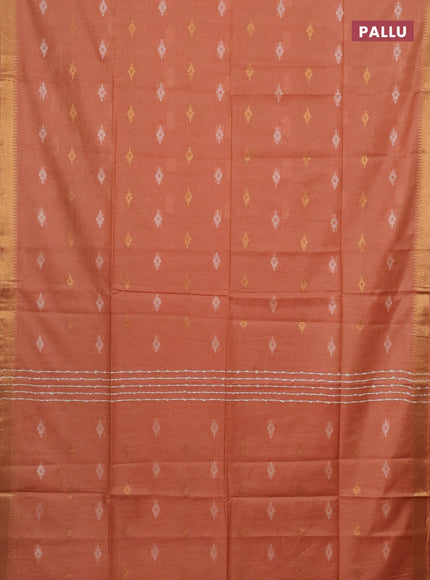 Semi bamboo saree peach orange with thread & zari woven buttas and zari woven border