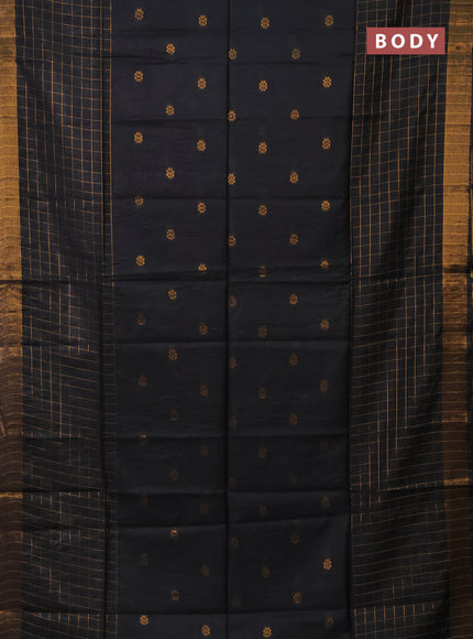 Semi bamboo saree black with allover zari checked pattern and zari woven border