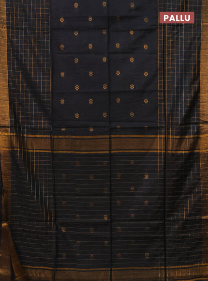 Semi bamboo saree black with allover zari checked pattern and zari woven border
