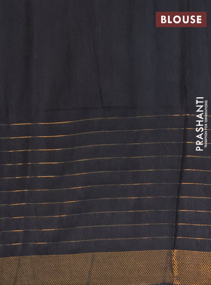 Semi bamboo saree black with allover zari checked pattern and zari woven border