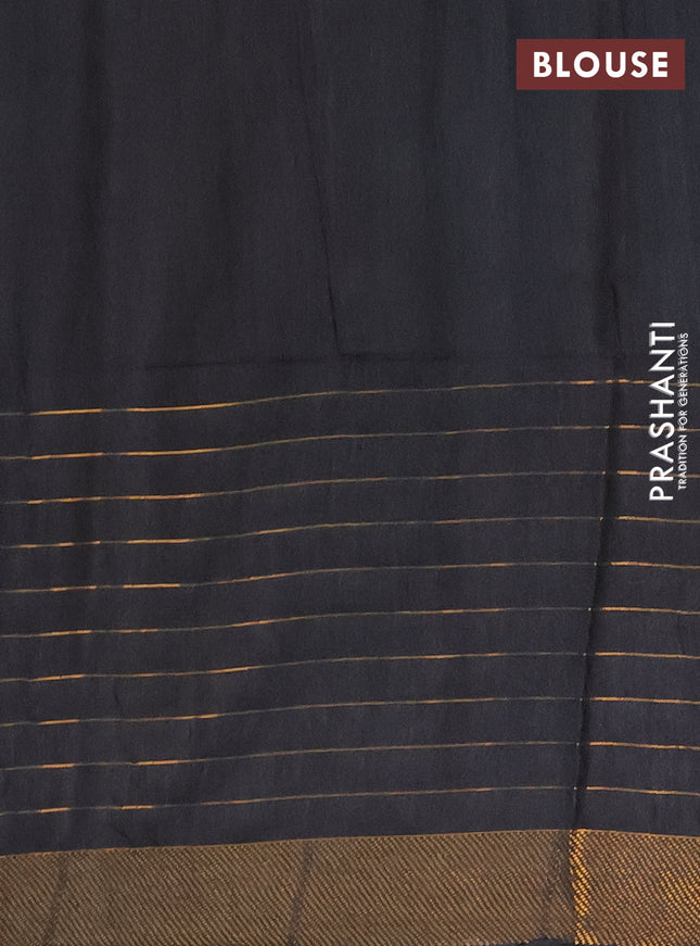 Semi bamboo saree black with allover zari checked pattern and zari woven border