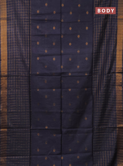 Semi bamboo saree bluish grey with allover zari checked pattern and zari woven border