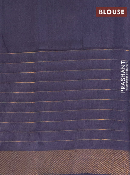 Semi bamboo saree bluish grey with allover zari checked pattern and zari woven border