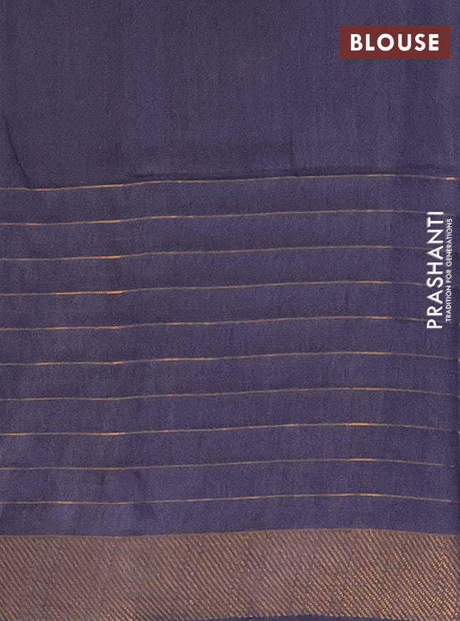 Semi bamboo saree bluish grey with allover zari checked pattern and zari woven border