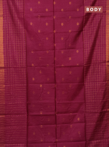 Semi bamboo saree magenta pink with allover zari checked pattern and zari woven border
